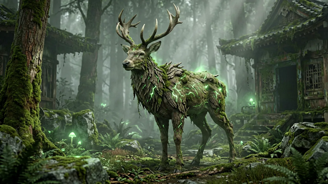 A corrupted four-legged beast with blight growths, snarling in a ruined field