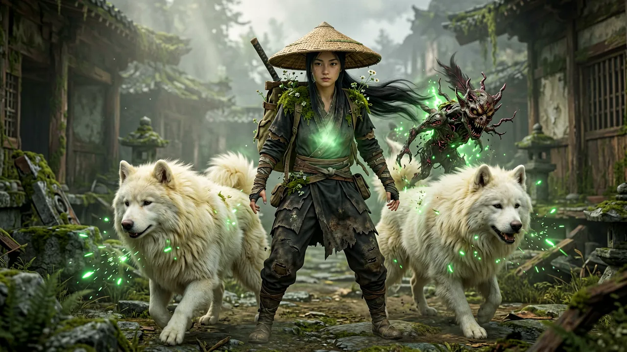 Emma parrying a malefact strike while Koo flanks, vines and sparks of light