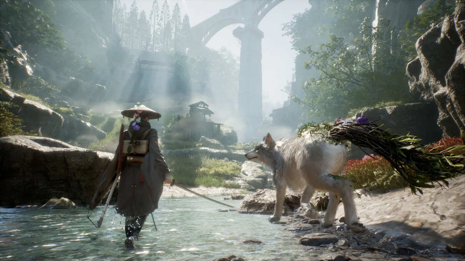 Beast of Reincarnation screenshot — Emma and her dog Koo in blighted Japan