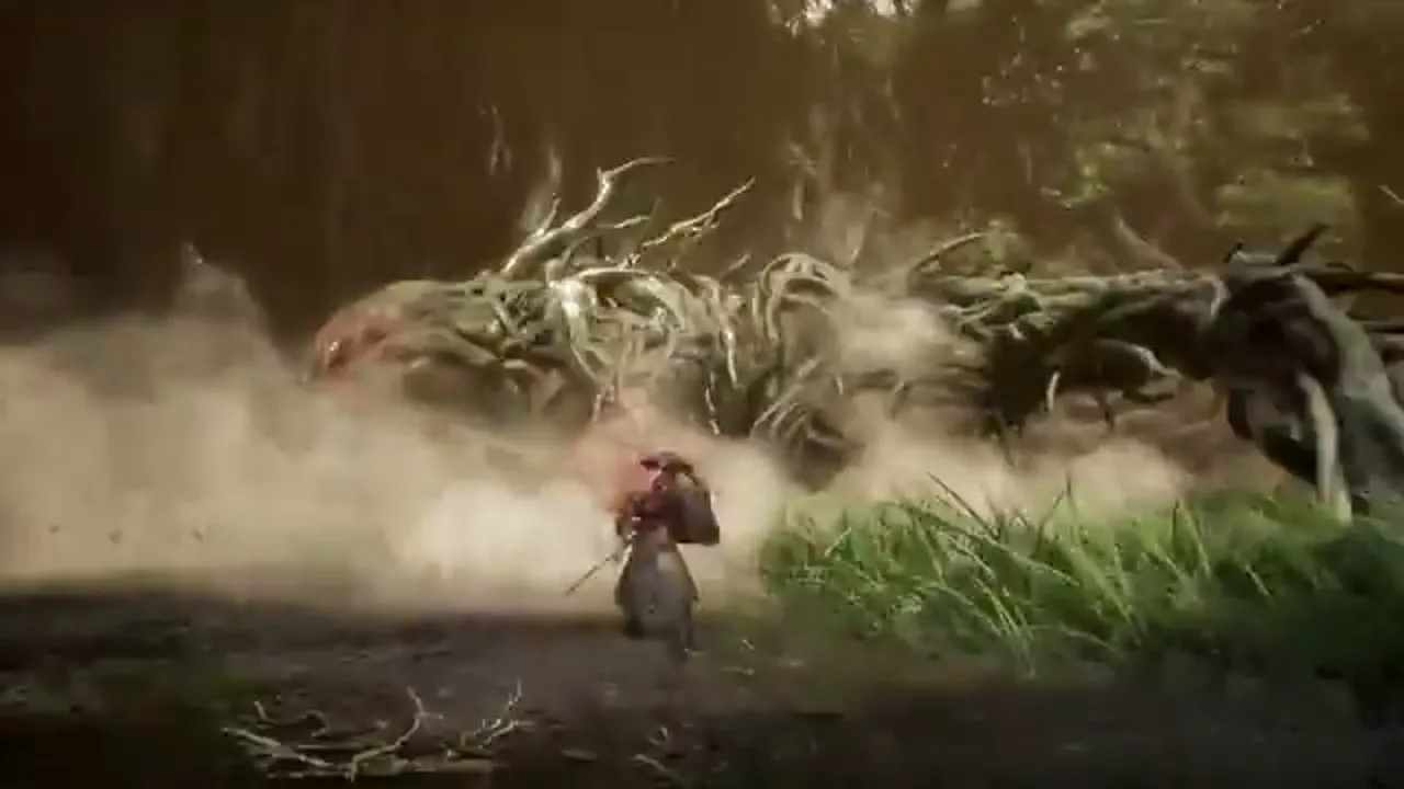 Emma faces a vine-covered creature in an official Beast of Reincarnation PlayStation trailer frame