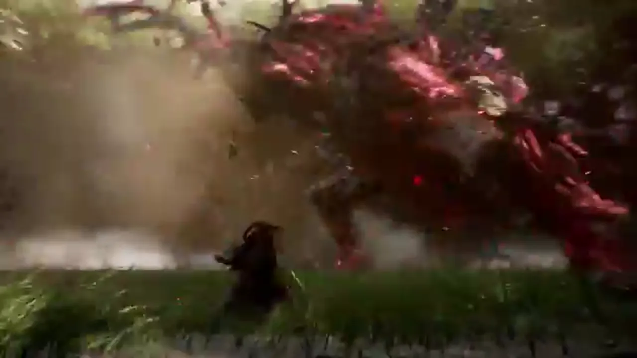 Emma fights a blighted creature in an official Beast of Reincarnation PlayStation trailer frame