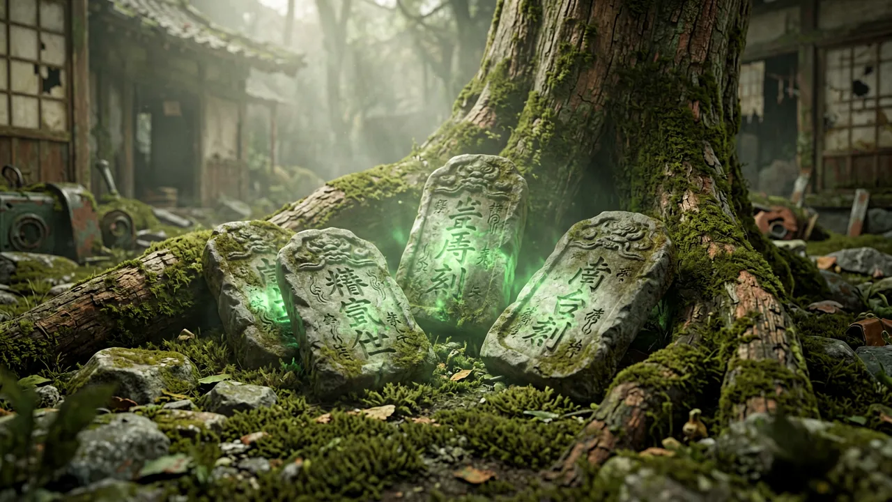 Glowing spirit stones with blight-green light, arranged for slotting