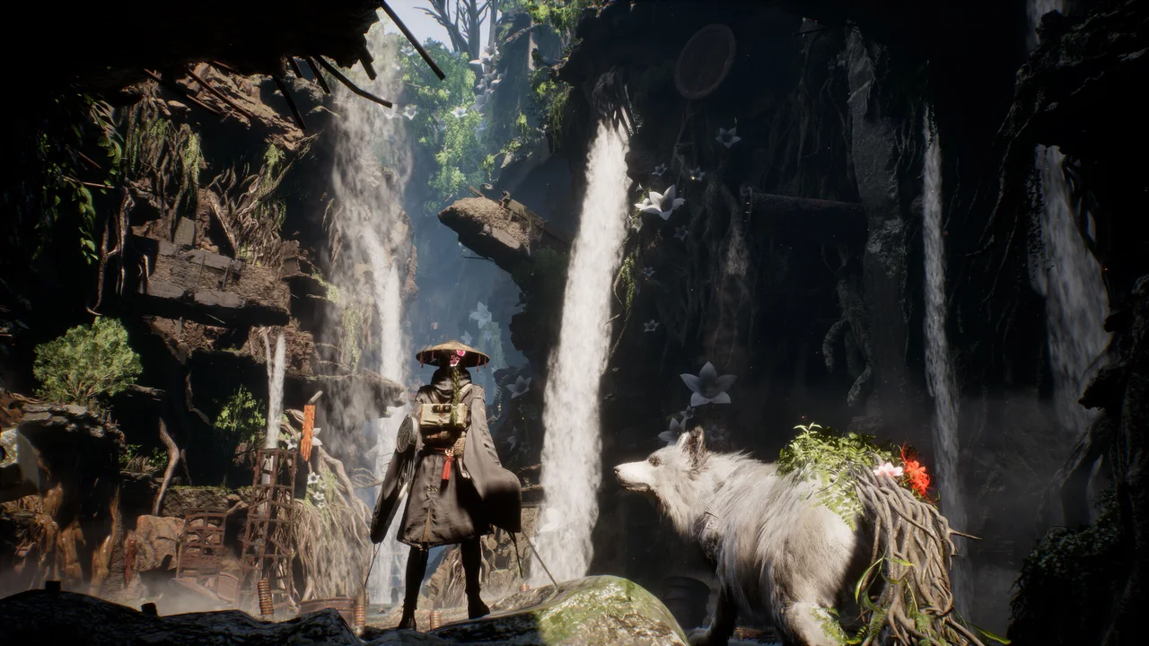 A dead wasteland with a vivid blight forest bursting upward through it